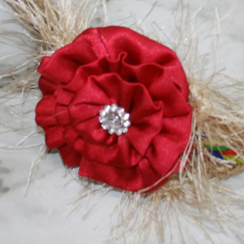 HAND CRAFTED Girls Headband Floral Braided Colorful Boho Red Rose Hair Accessory
